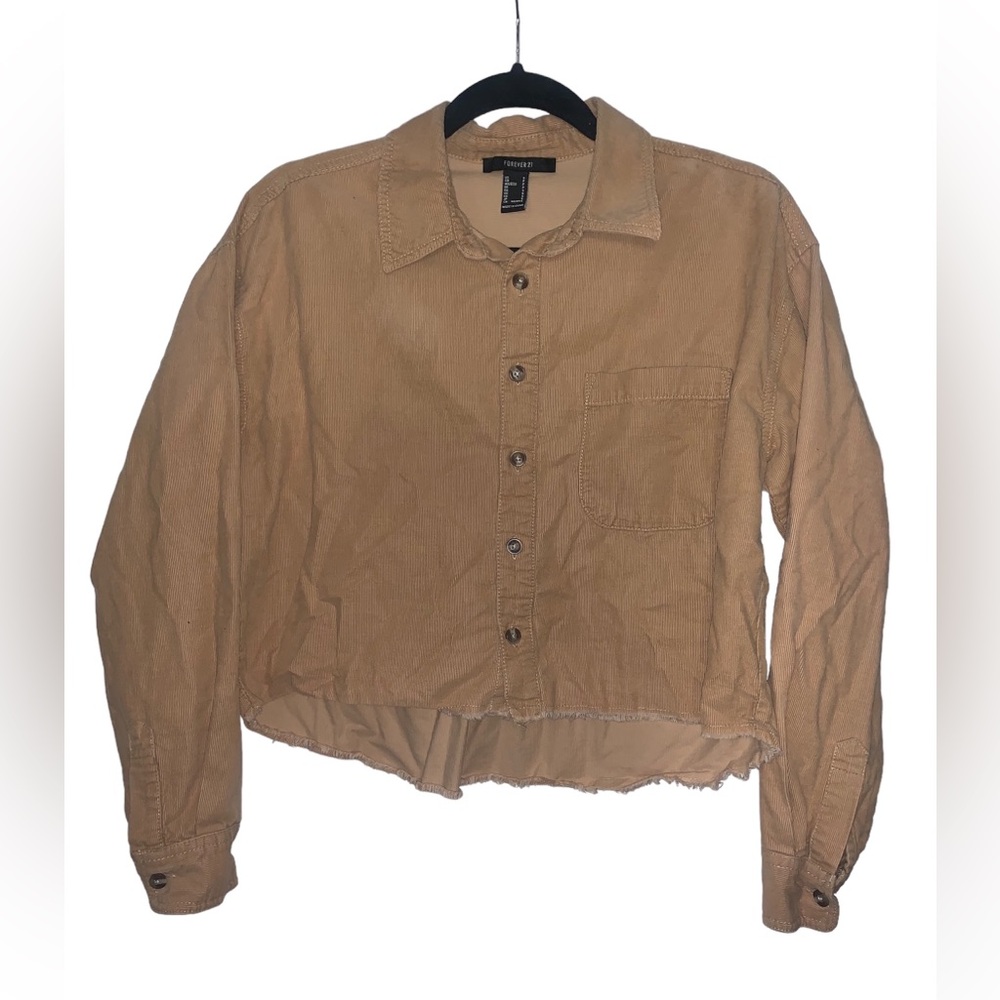 Forever 21 tan corduroy cropped lightweight‎ button up size small